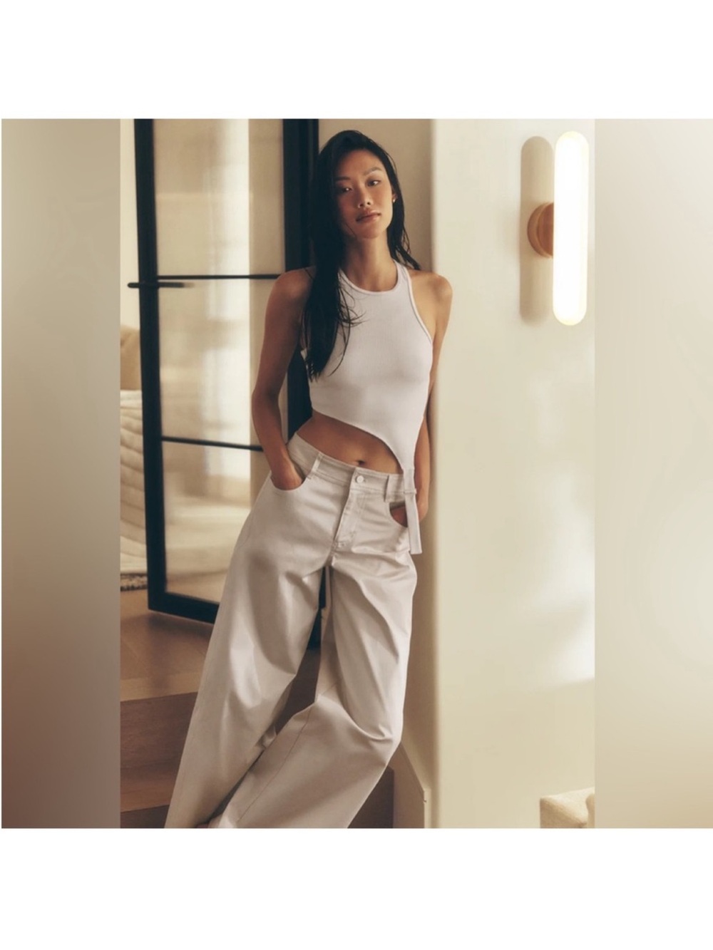Alo Yoga Low Rise Wanderlust Wide Leg Trousers Oat Milk Tan Sz XS 2-4 W54154R